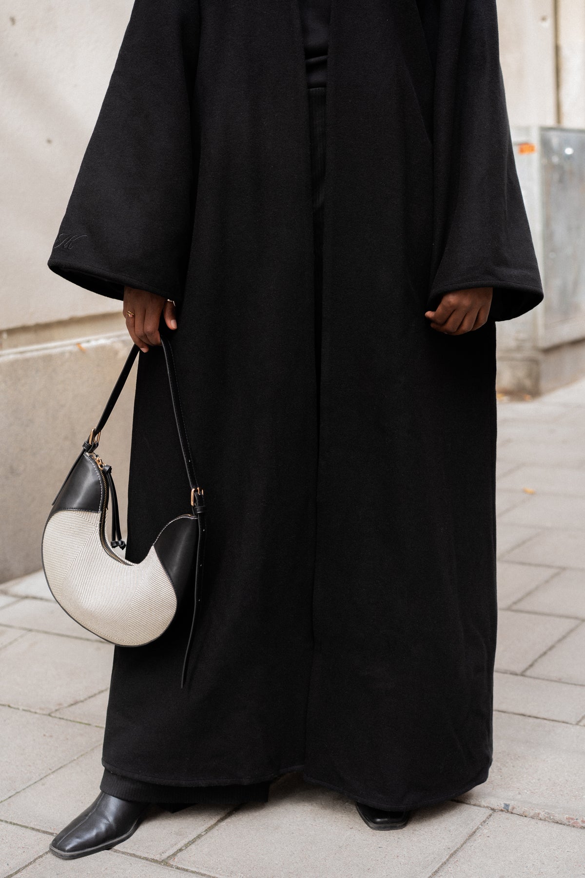 OPEN WOOL COAT- BLACK