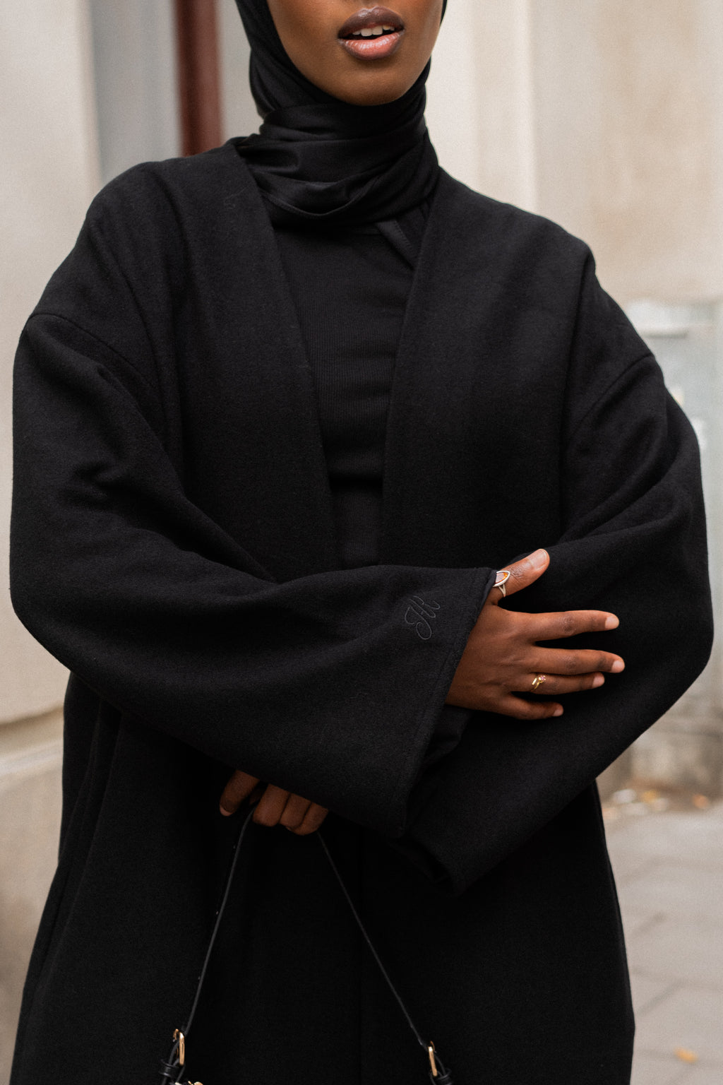 OPEN WOOL COAT- BLACK