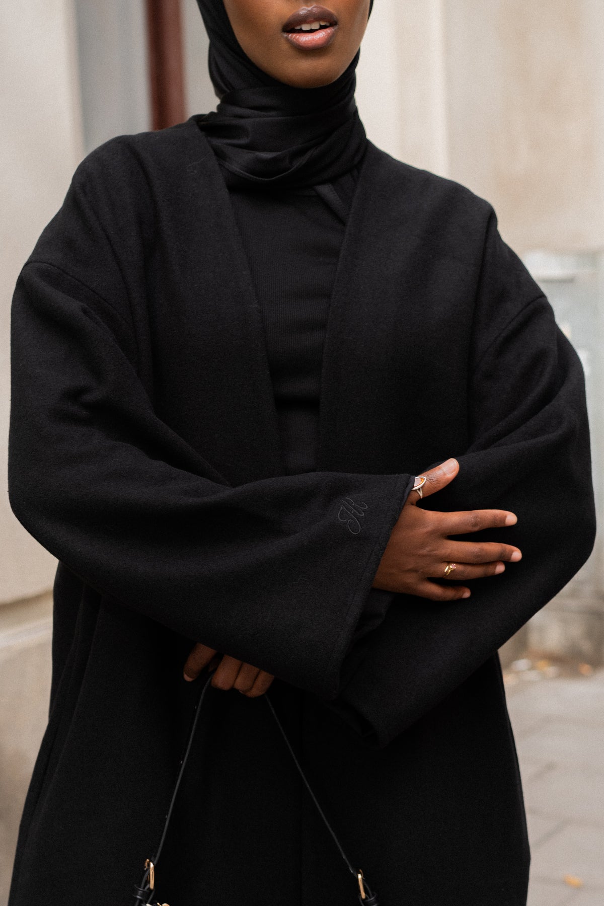 OPEN WOOL COAT- BLACK