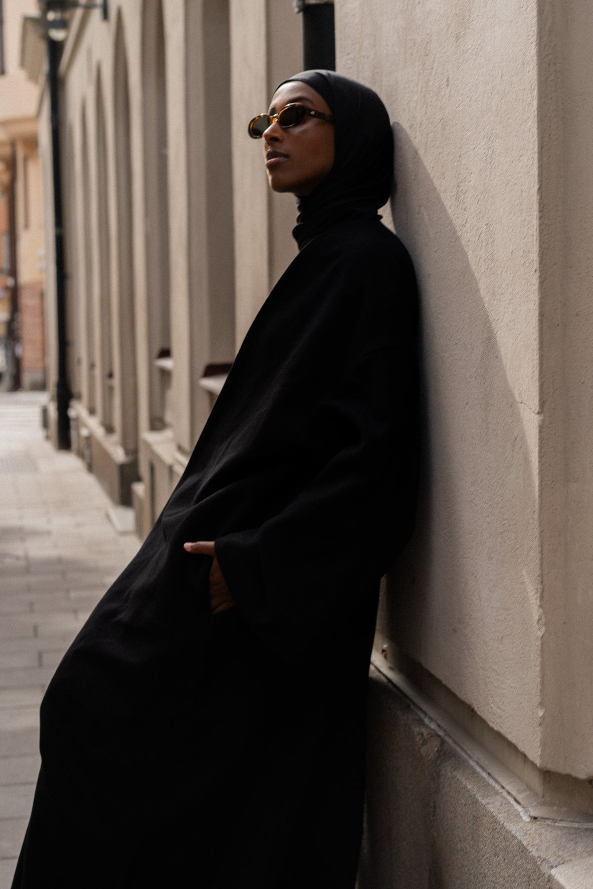 OPEN WOOL COAT- BLACK