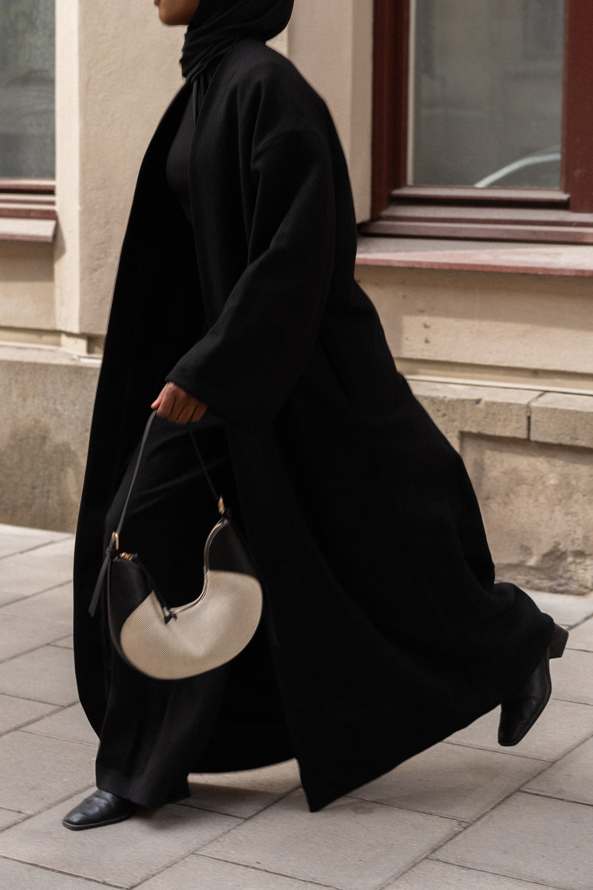 OPEN WOOL COAT- BLACK