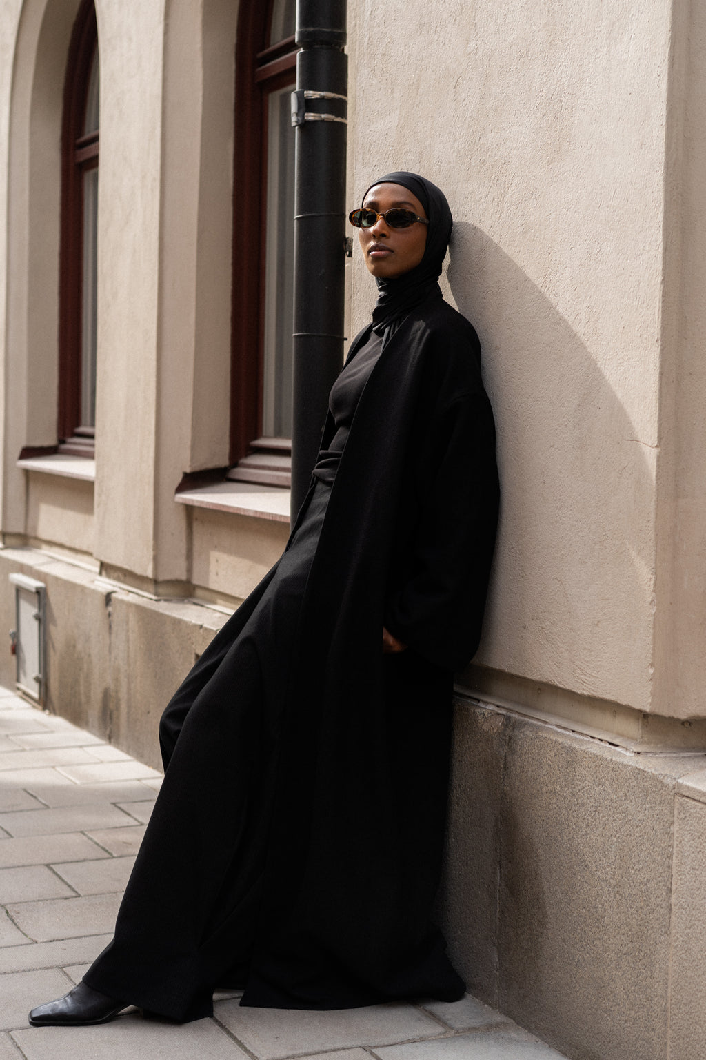 OPEN WOOL COAT- BLACK