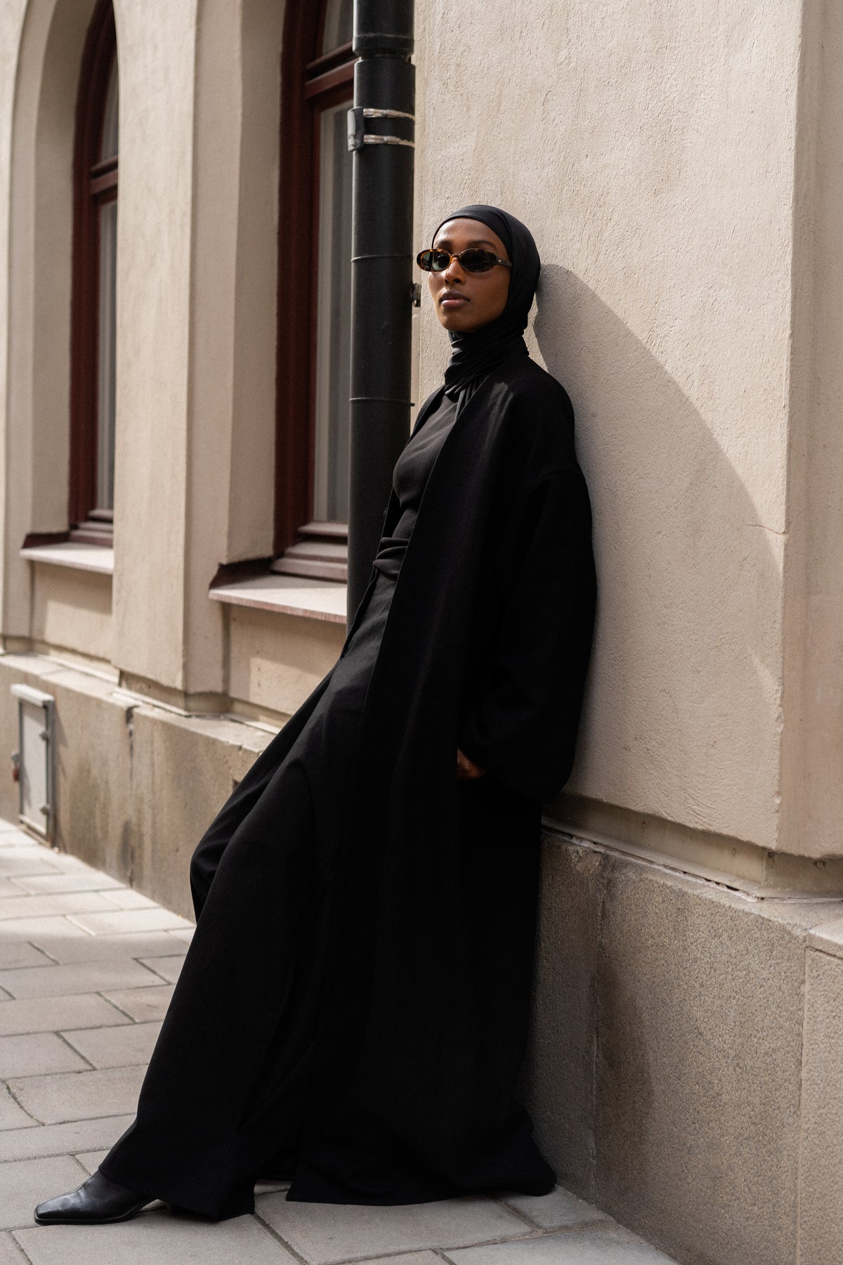 OPEN WOOL COAT- BLACK